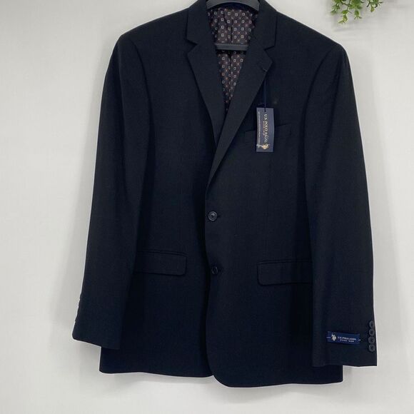 NWT US Polo‎ Assn. Men's Pen Blazer Suit Jacket Flap Pockets Black Size 44R